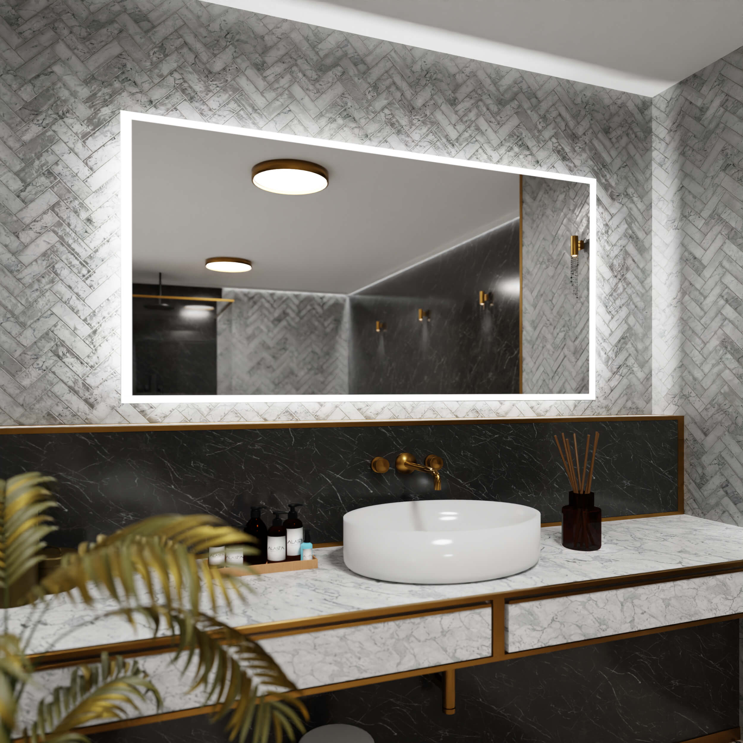 ALASTA® Espejo LED Espejo retroiluminado Rectangular Seleccione Tipo Diferentes tamaños del Espejo LED Colores Premium Espejo de Baño Berlin 